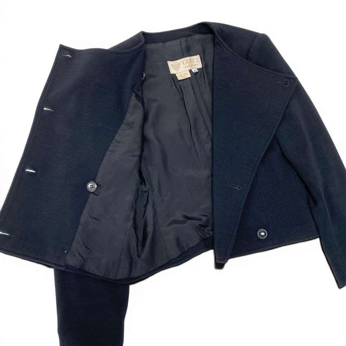 Gucci Vintage Collarless Jacket Double Breasted Black Wool 42 — view 6
