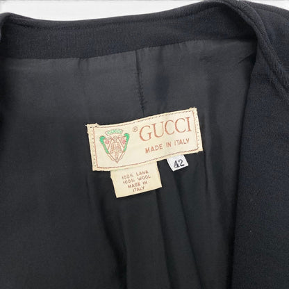 Gucci Vintage Collarless Jacket Double Breasted Black Wool 42 — view 8