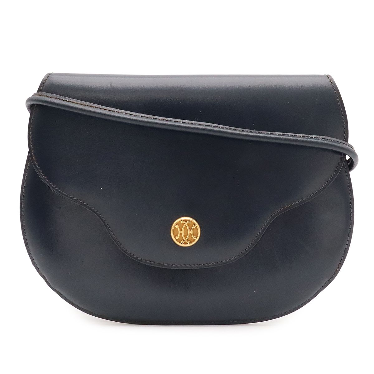 Hermes Paula Shoulder Bag Pochette Crossbody Vintage Box Calf Leather Navy Gold