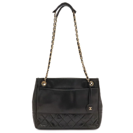 Chanel Quilted Chain Shoulder Bag Fringe Tassel Leather Black Gold