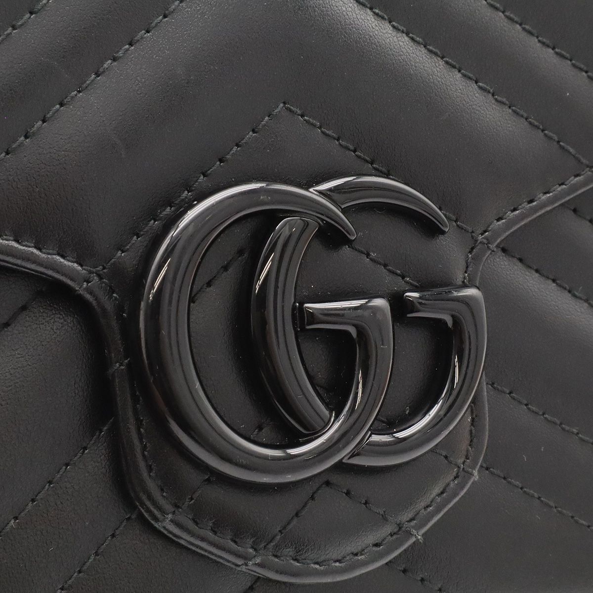 Gucci GG Marmont Shoulder Bag Chain Wallet 2-Way Clutch Quilted Leather Black — view 5