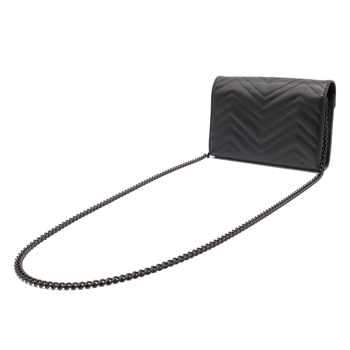 Gucci GG Marmont Shoulder Bag Chain Wallet 2-Way Clutch Quilted Leather Black — view 2