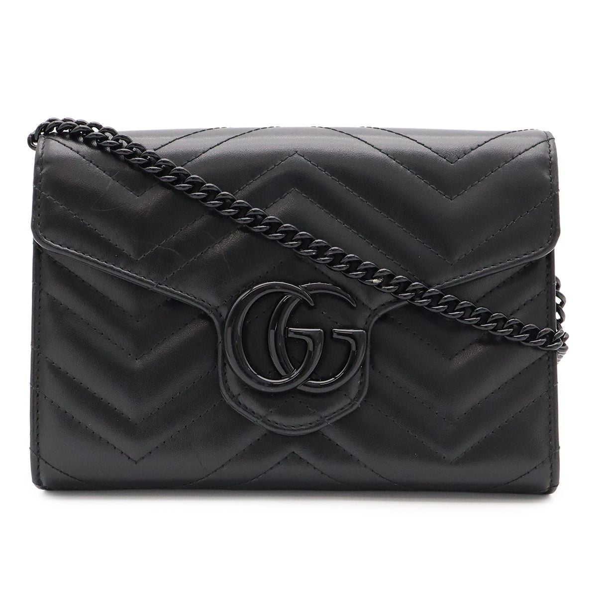 Gucci GG Marmont Shoulder Bag Chain Wallet 2-Way Clutch Quilted Leather Black