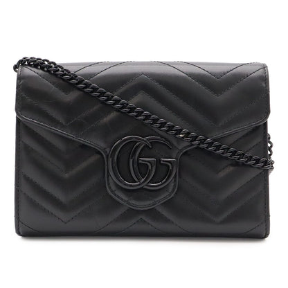 Gucci GG Marmont Shoulder Bag Chain Wallet 2-Way Clutch Quilted Leather Black
