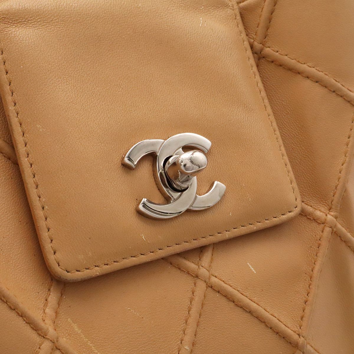 Chanel Flap Wild Stitch CC Logo Turnlock Handbag Leather Beige Silver — view 6
