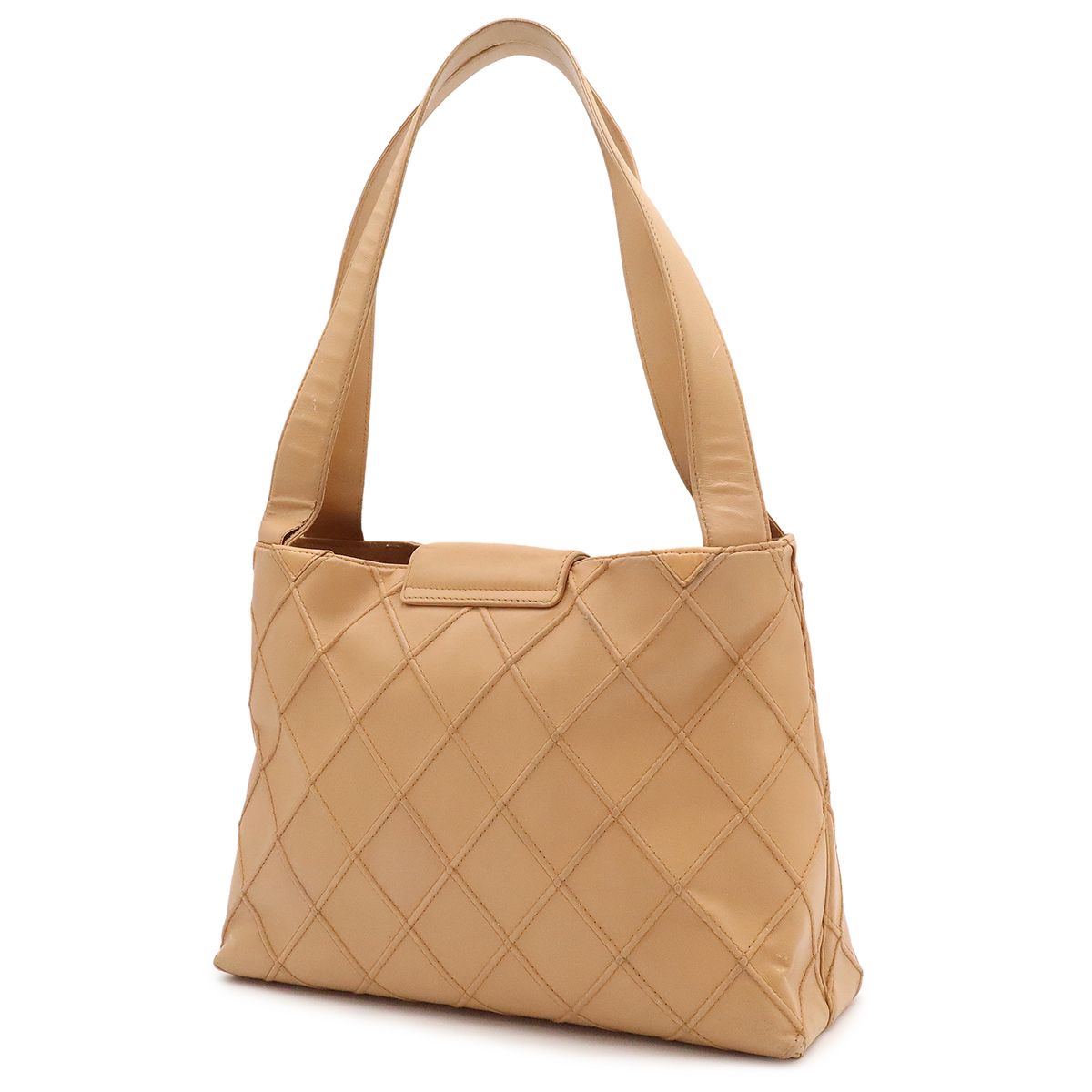 Chanel Flap Wild Stitch CC Logo Turnlock Handbag Leather Beige Silver — view 2