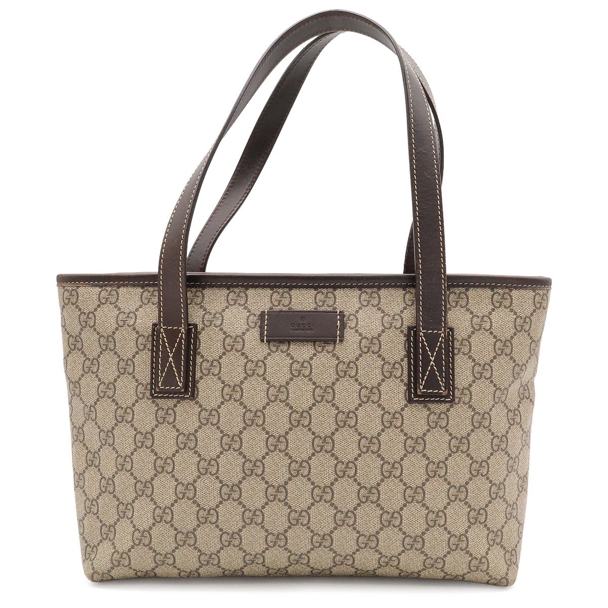 Gucci GG Supreme Plus Tote Shoulder Bag Leather Beige Dark Brown