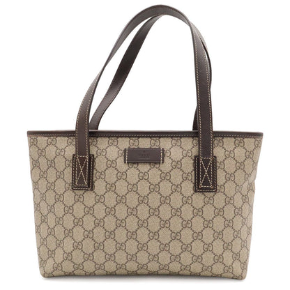 Gucci GG Supreme Plus Tote Shoulder Bag Leather Beige Dark Brown