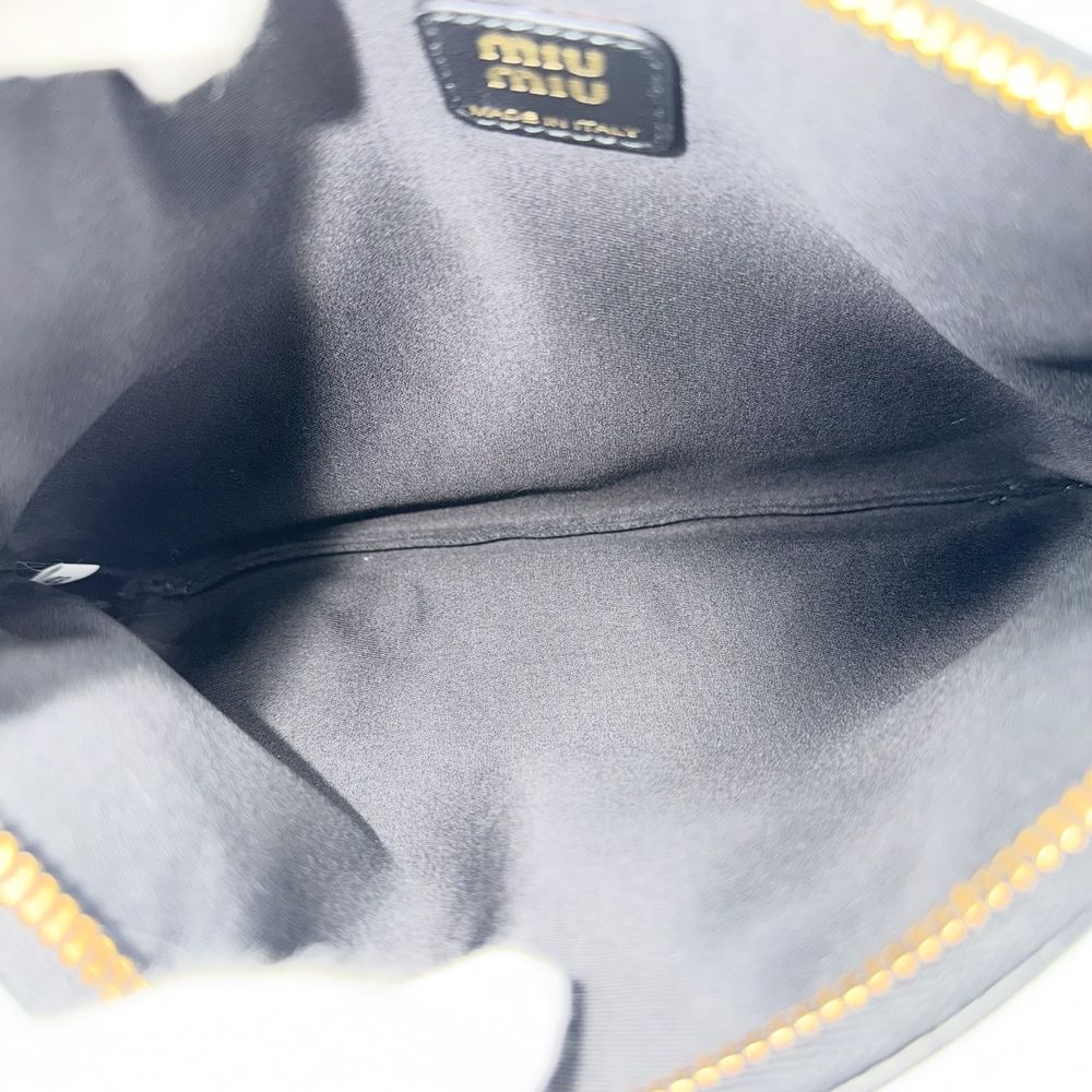 Miu Miu Pouch Clutch Logo Leather Black Gold — view 4