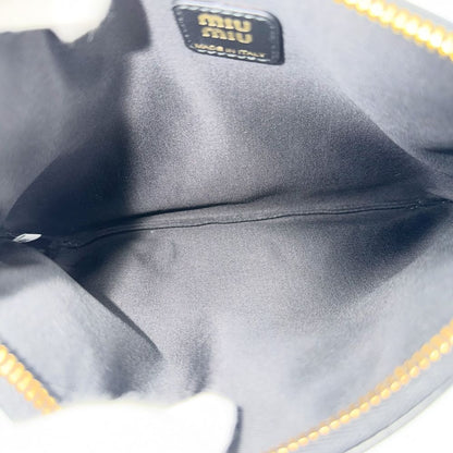 Miu Miu Pouch Clutch Logo Leather Black Gold — view 4
