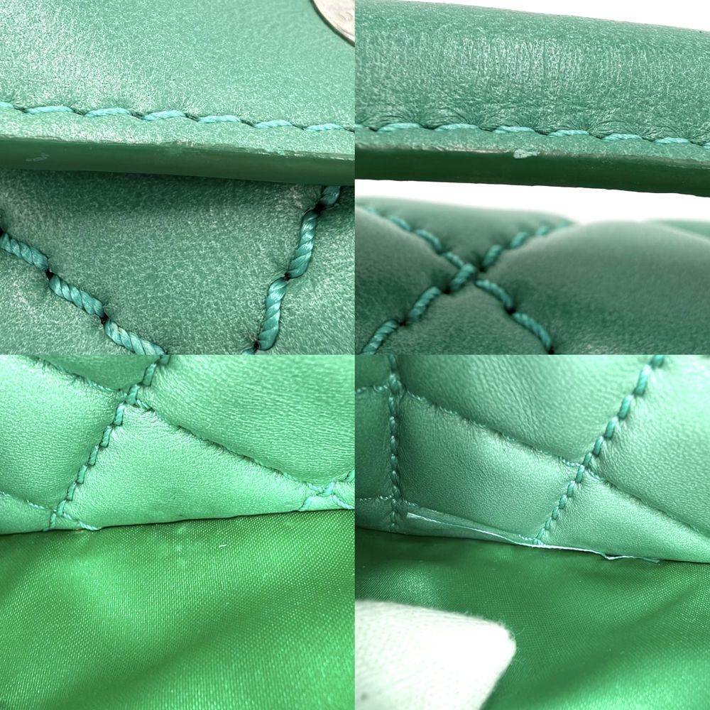 Chanel 2-Way Quilted Shoulder Bag CC Logo Crossbody Leather Green Silver — view 8