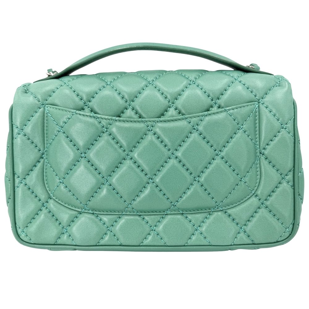 Chanel 2-Way Quilted Shoulder Bag CC Logo Crossbody Leather Green Silver — view 2