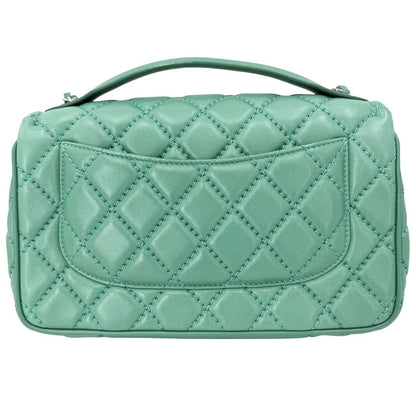 Chanel 2-Way Quilted Shoulder Bag CC Logo Crossbody Leather Green Silver — view 2