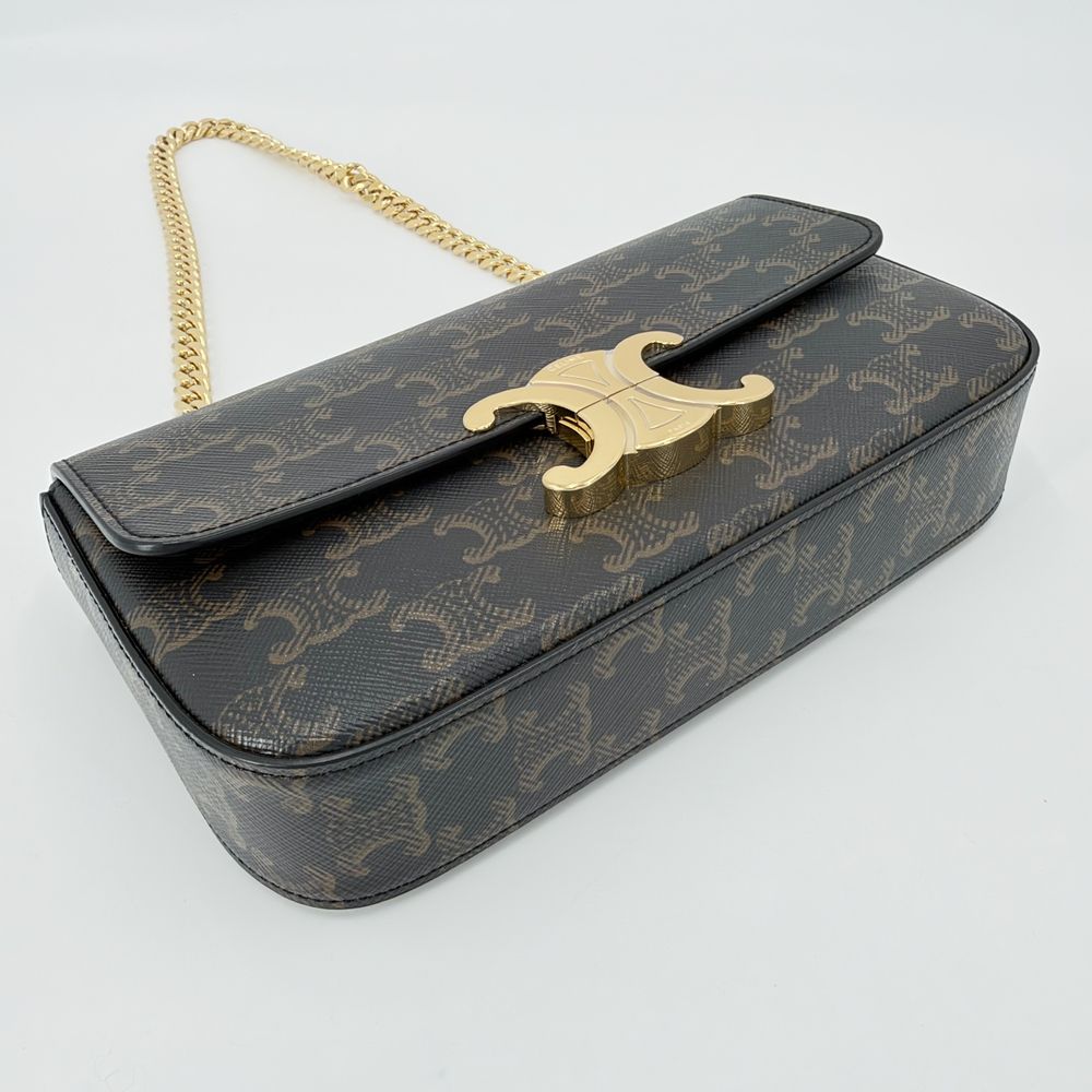 Celine Shoulder Bag Triomphe Chain Leather Brown Gold — view 3