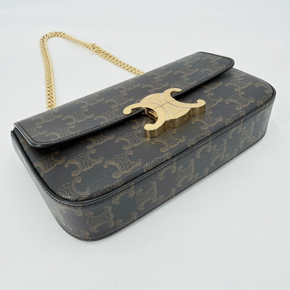 Celine Shoulder Bag Triomphe Chain Leather Brown Gold — view 3