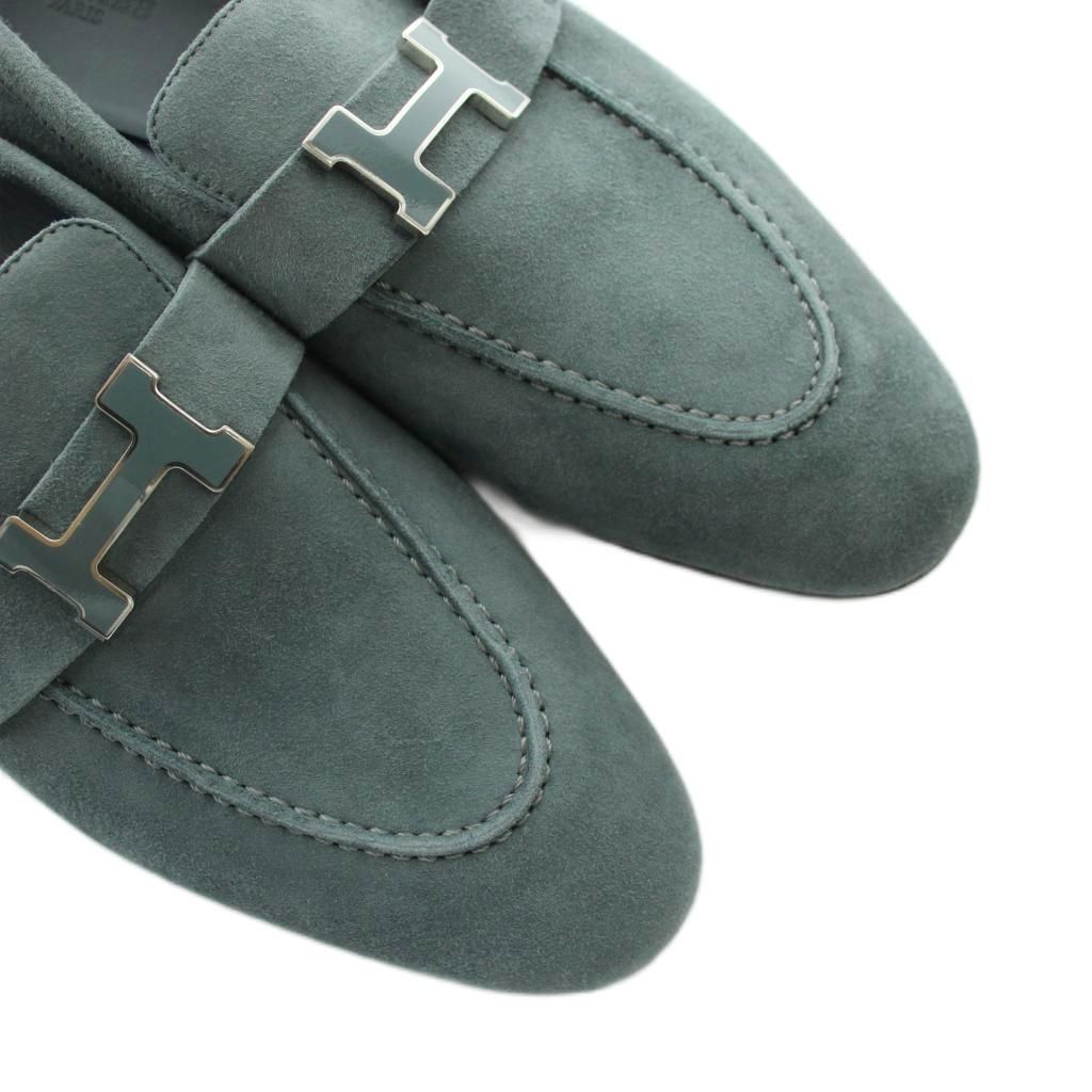 Hermes Pumps H Logo Suede Round Toe Green Heels — view 3