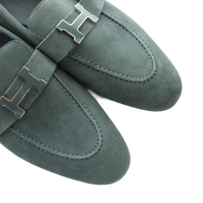 Hermes Pumps H Logo Suede Round Toe Green Heels — view 3