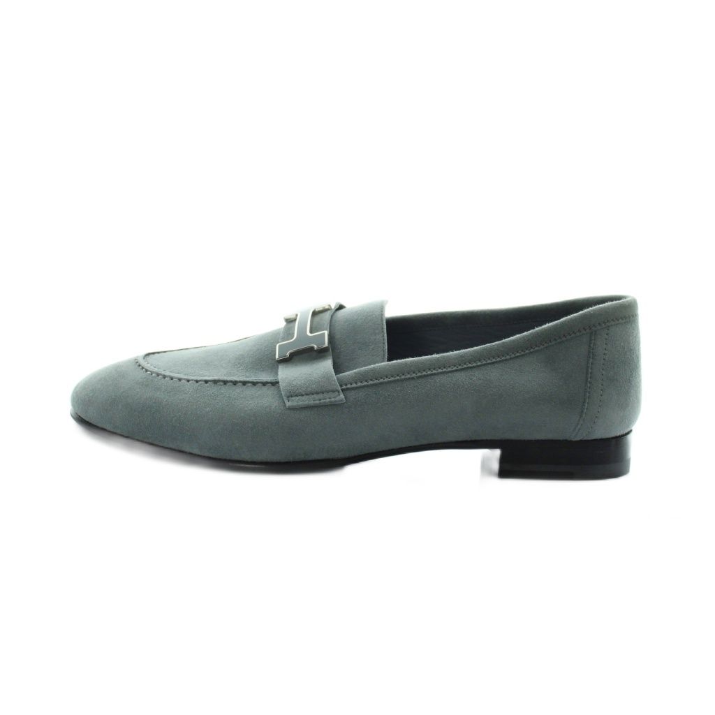 Hermes Pumps H Logo Suede Round Toe Green Heels — view 2