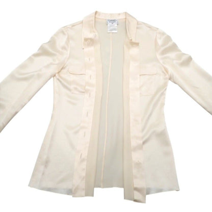 Chanel Vintage Bow Tie Blouse Silk Ivory Ribbon 38 — view 6