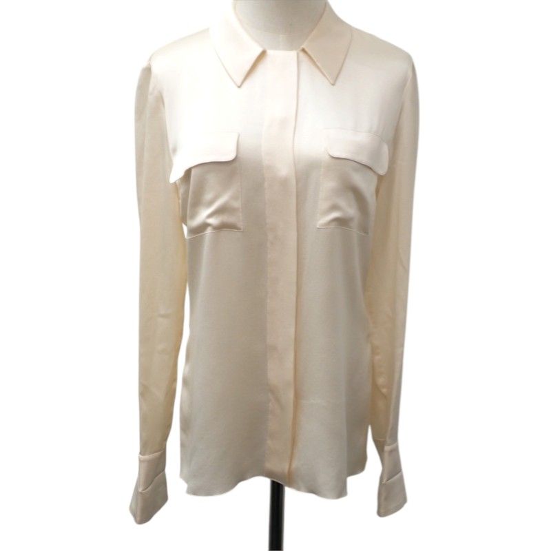 Chanel Vintage Bow Tie Blouse Silk Ivory Ribbon 38 — view 2