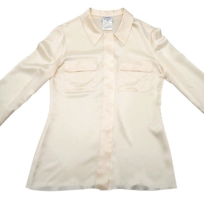 Chanel Vintage Bow Tie Blouse Silk Ivory Ribbon 38 — view 5