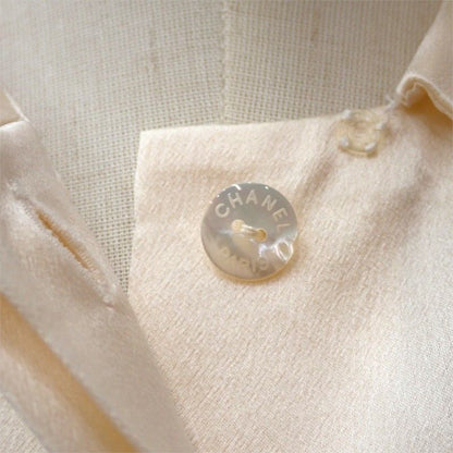 Chanel Vintage Bow Tie Blouse Silk Ivory Ribbon 38 — view 7