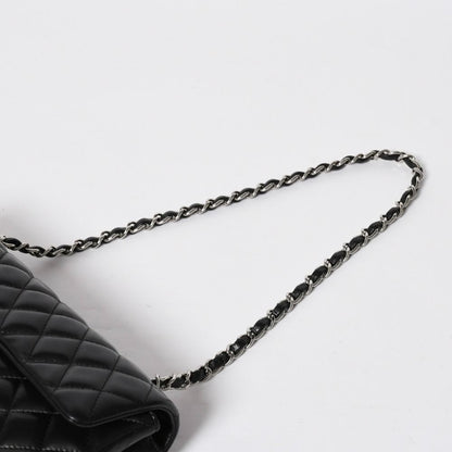 Chanel Quilted 25 S Flap S Chain Bag CC Logo Lambskin Black Silver — view 6