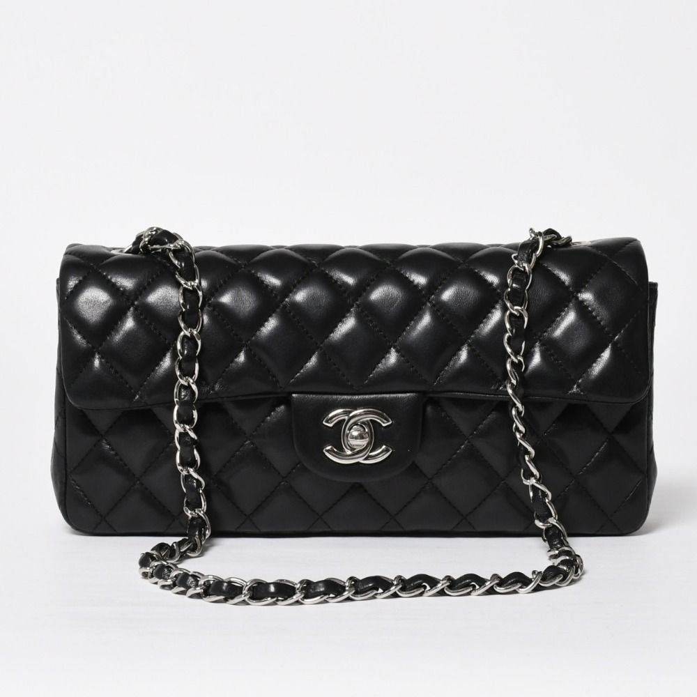 Chanel Quilted 25 S Flap S Chain Bag CC Logo Lambskin Black Silver