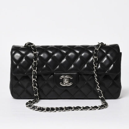Chanel Quilted 25 S Flap S Chain Bag CC Logo Lambskin Black Silver