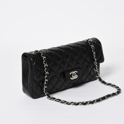 Chanel Quilted 25 S Flap S Chain Bag CC Logo Lambskin Black Silver — view 3