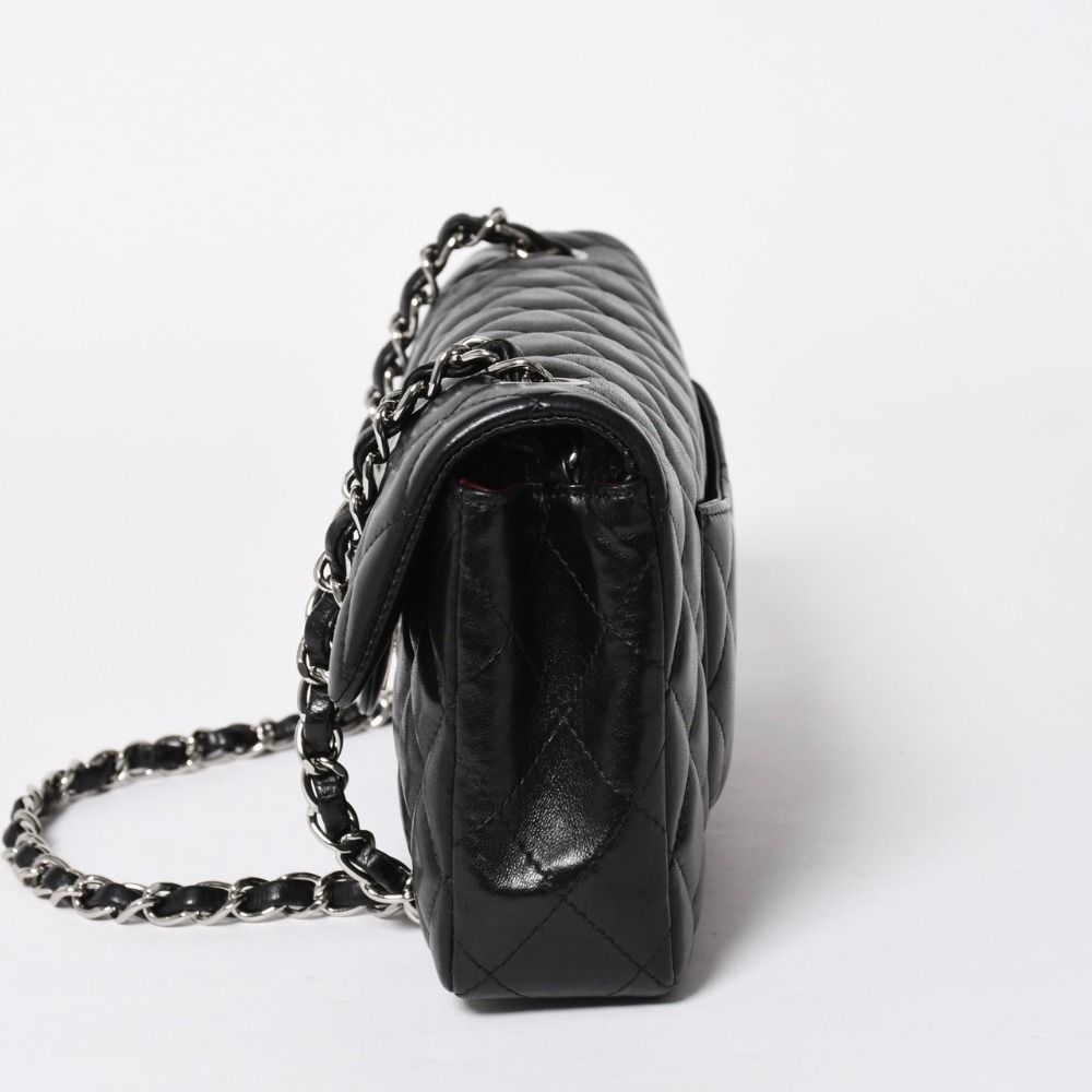 Chanel Quilted 25 S Flap S Chain Bag CC Logo Lambskin Black Silver — view 4
