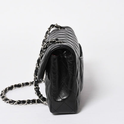 Chanel Quilted 25 S Flap S Chain Bag CC Logo Lambskin Black Silver — view 4