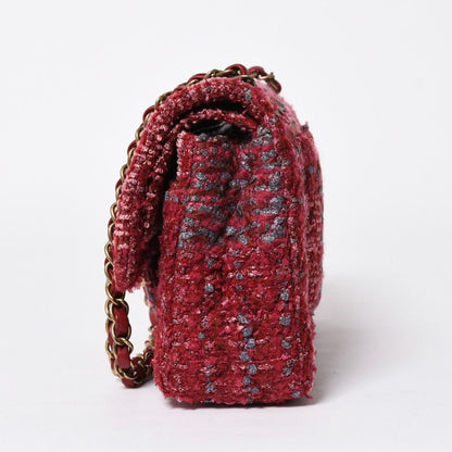 Chanel Quilted Double Flap Chain Shoulder Bag 25 CC Logo Tweed Bordeaux Gold — view 4