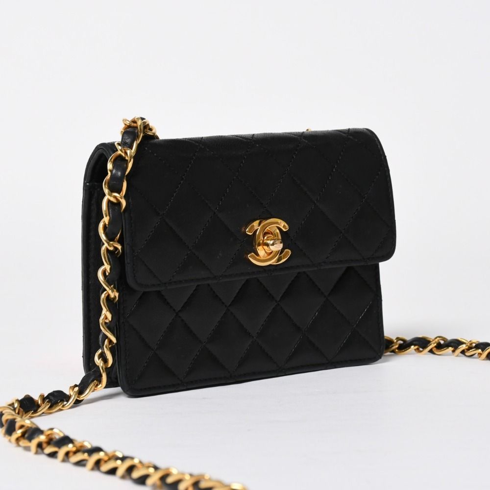 Chanel Mini Quilted 14 Shoulder Bag Lambskin Black Gold — view 3