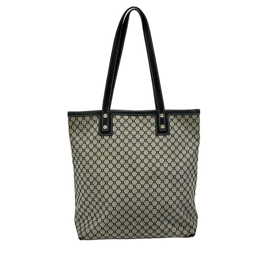 Celine Tote Bag Macadam Pattern Gray Black Leather