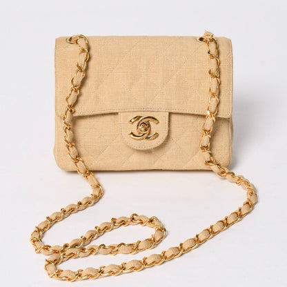 Chanel Mini Quilted 17 S Flap S Chain Shoulder Bag CC Logo Canvas
