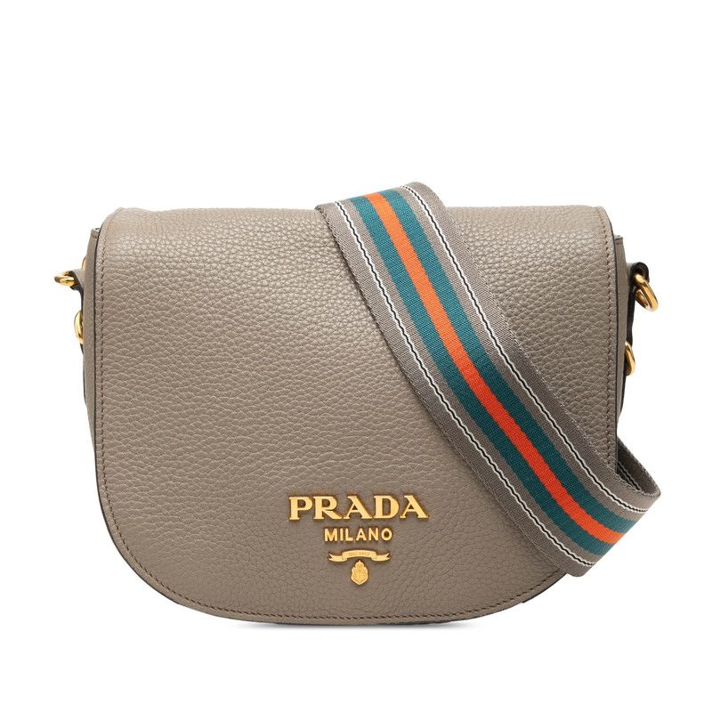 Prada Vitello Daino Crossbody Shoulder Bag Greige Leather