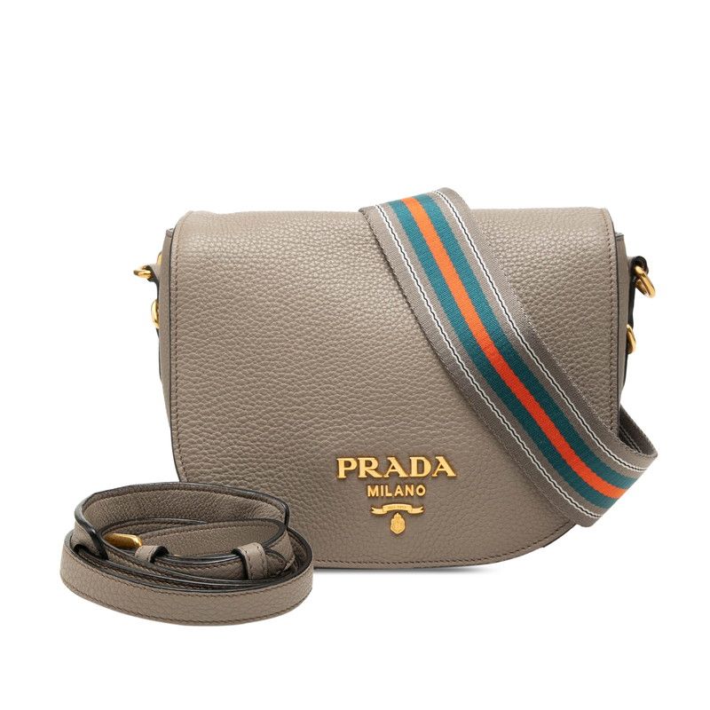 Prada Vitello Daino Crossbody Shoulder Bag Greige Leather — view 6