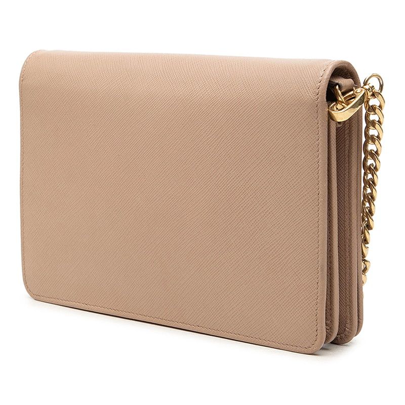 Prada Logo Crossbody Chain Shoulder Bag Beige Leather — view 2
