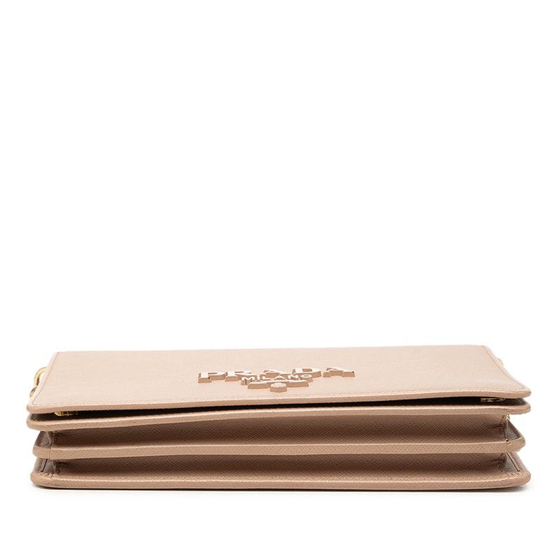 Prada Logo Crossbody Chain Shoulder Bag Beige Leather — view 3