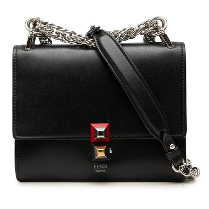 Fendi Canai Mini Chain Shoulder Bag Black Leather