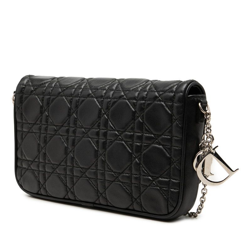 Dior Cannage Lady Dior Chain Wallet Shoulder Bag Black Lambskin — view 2