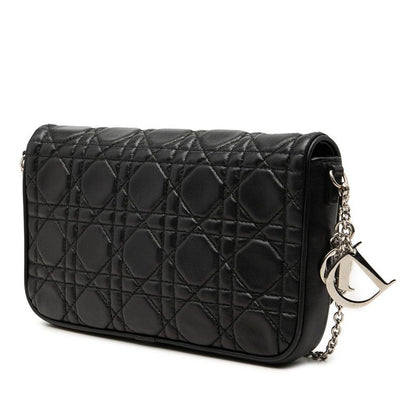 Dior Cannage Lady Dior Chain Wallet Shoulder Bag Black Lambskin — view 2