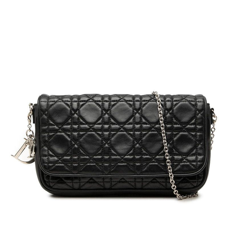 Dior Cannage Lady Dior Chain Wallet Shoulder Bag Black Lambskin