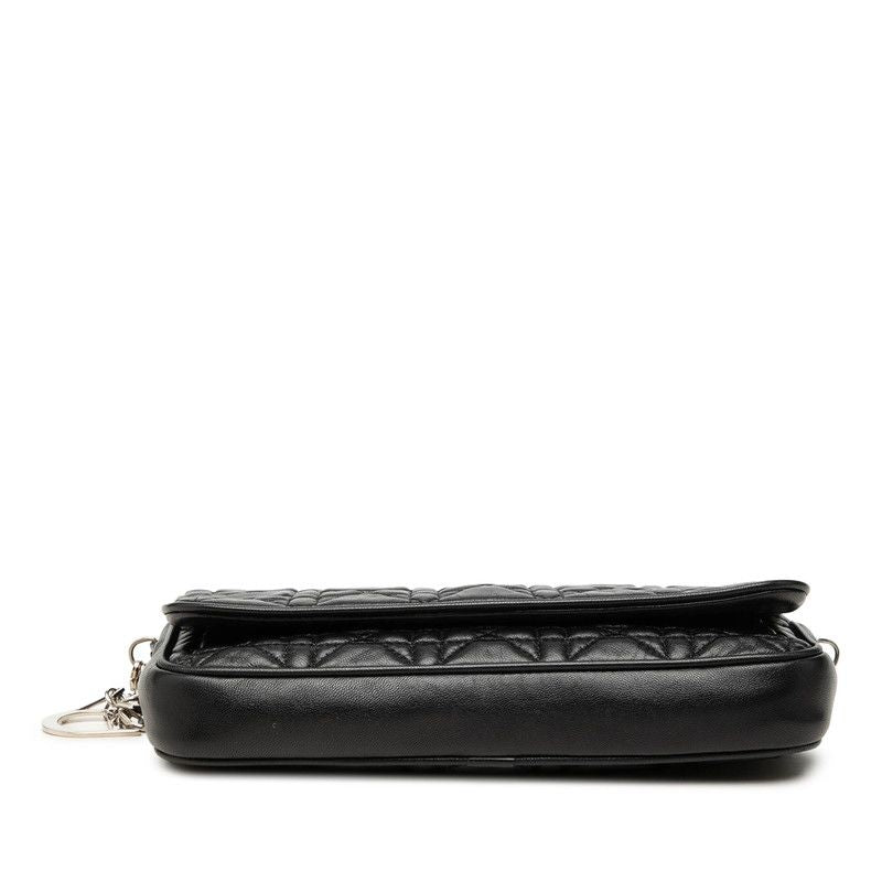 Dior Cannage Lady Dior Chain Wallet Shoulder Bag Black Lambskin — view 3