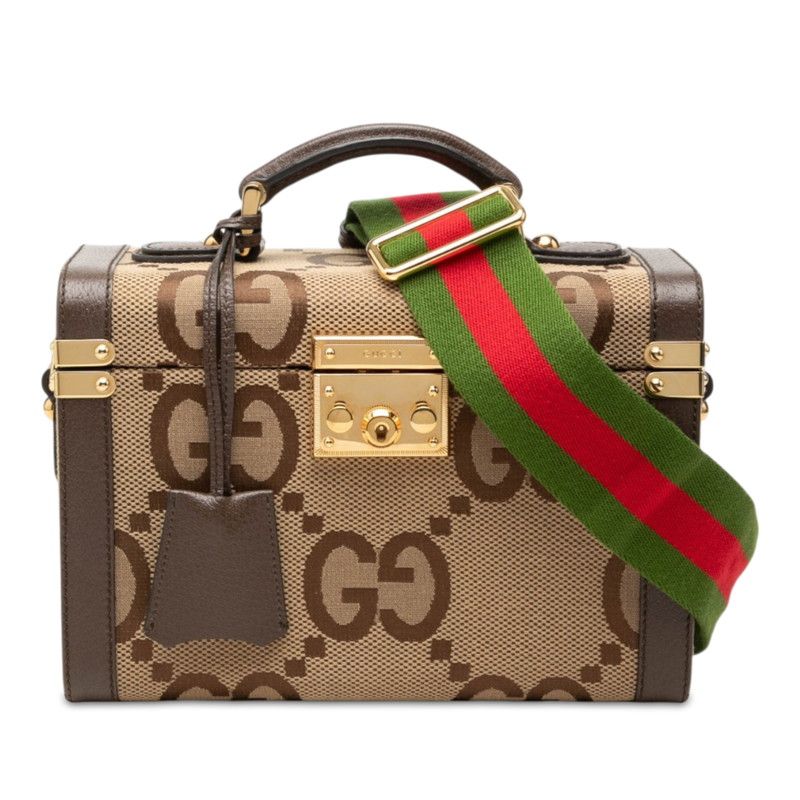 Gucci GG Canvas Jumbo Vanity Top Handle Shoulder Bag 2-Way Beige