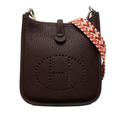 Hermes Evelyne TPM Crossbody Shoulder Bag Pochette Dark Brown Pink Taurillon