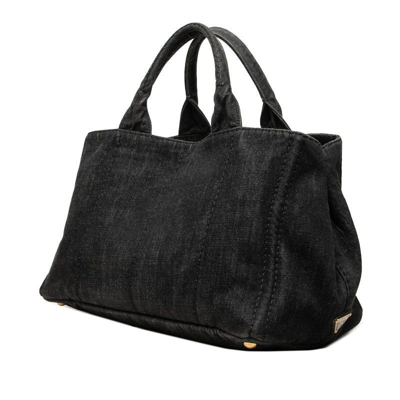 Prada Canapa Tote Shoulder Bag 2-Way Black Nero Denim — view 2