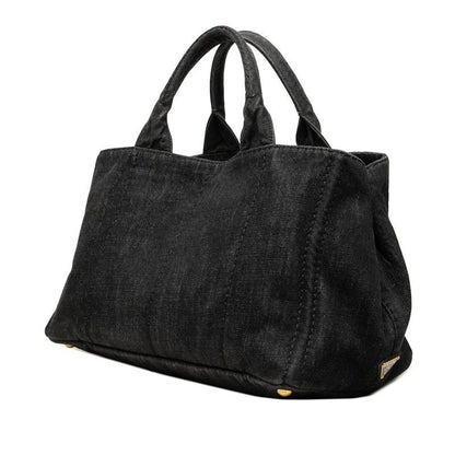 Prada Canapa Tote Shoulder Bag 2-Way Black Nero Denim — view 2