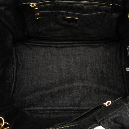 Prada Canapa Tote Shoulder Bag 2-Way Black Nero Denim — view 4